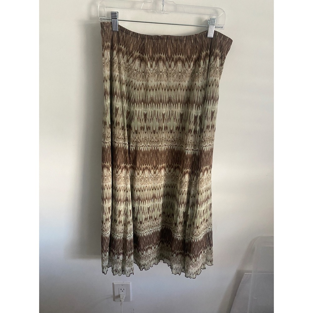 90s Y2K Women's Size S Maxi Skirt Brown Green‎ Abstract Print Silk Blend